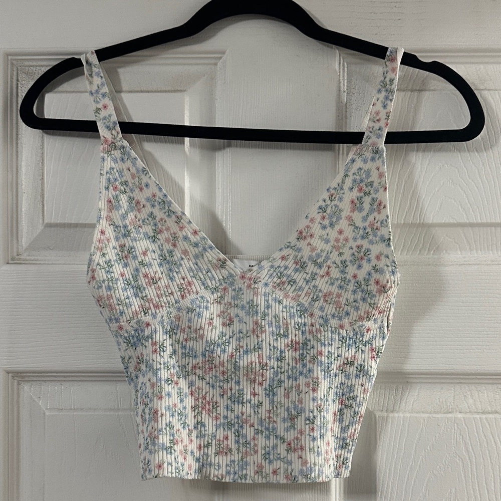 Zara Floral Ribbed Tank Top - Multicolor